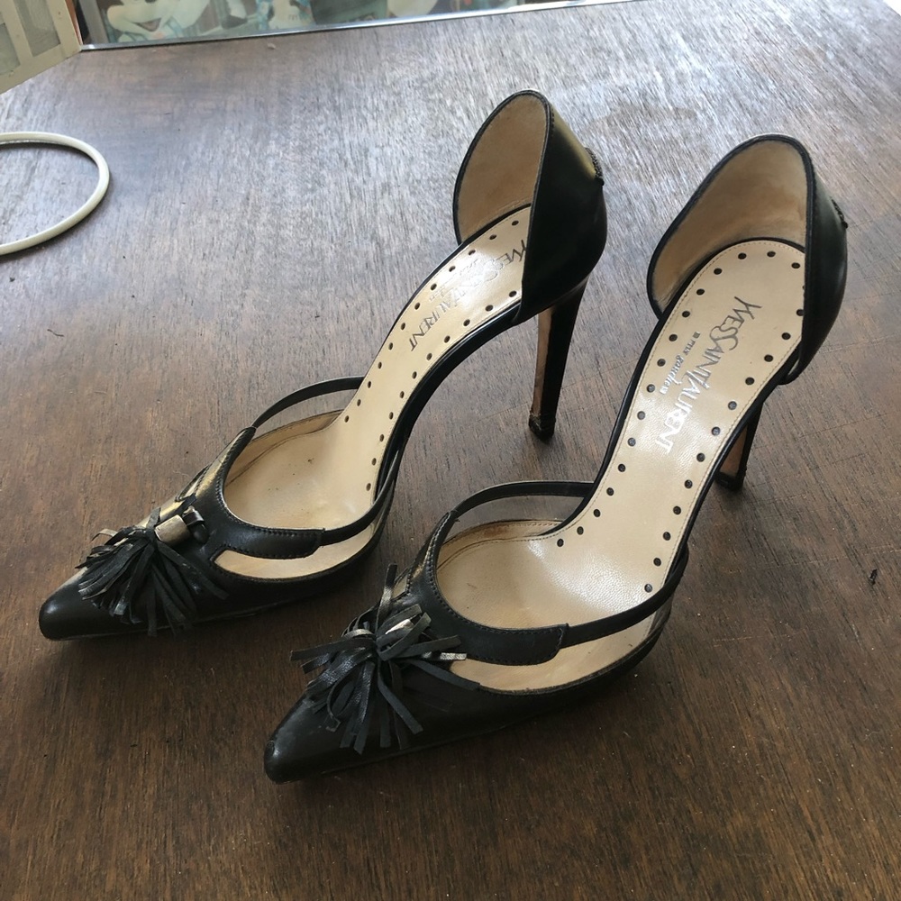 Yves Saint Laurent D’Orsay Fringed Cutout Heel